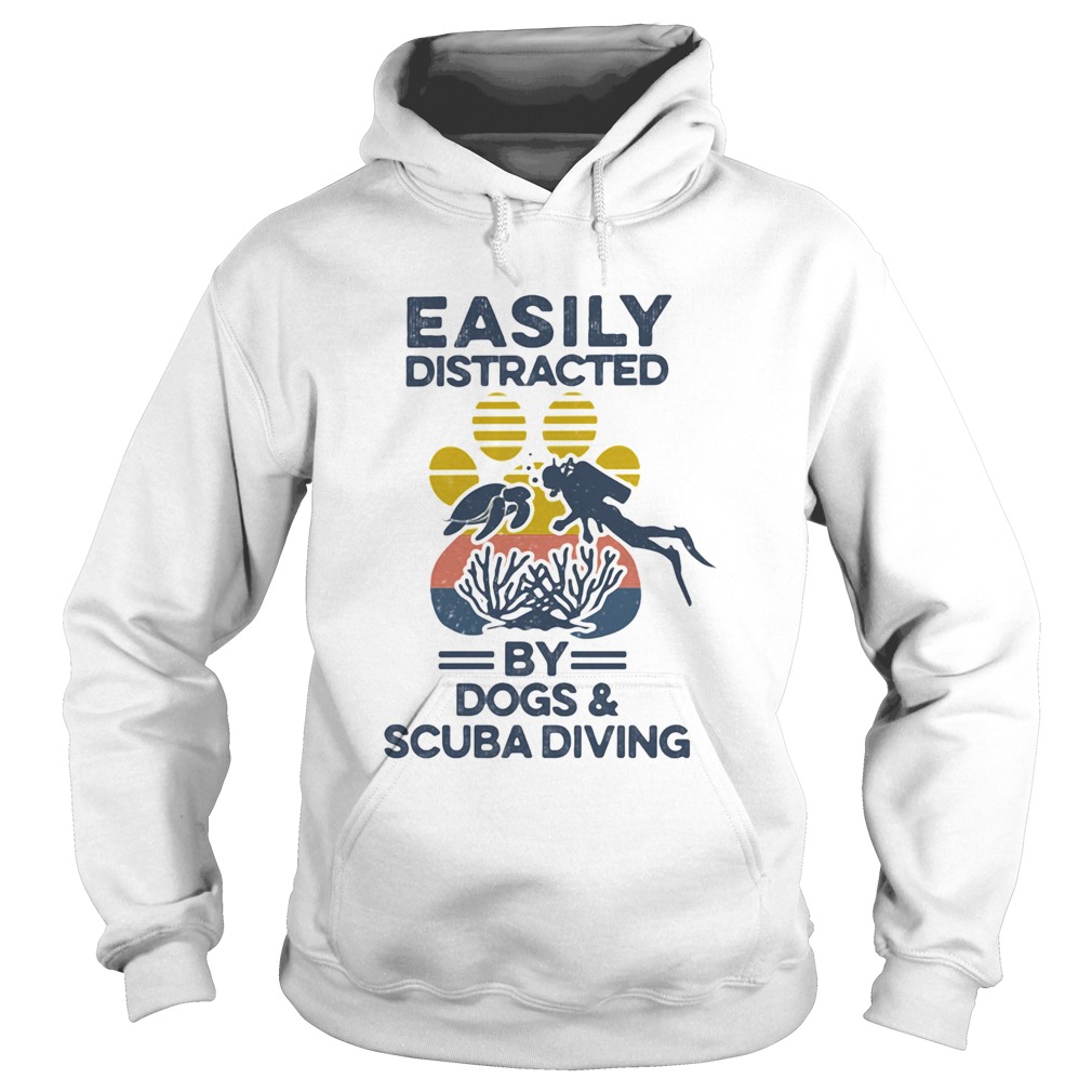 Easily Distracted By Dogs And Scuba Diving Footprint Vintage Retro Hoodie