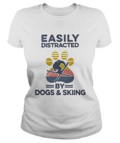 Easily Distracted By Dogs And Skiing Footprint Vintage Retro  Classic Ladies