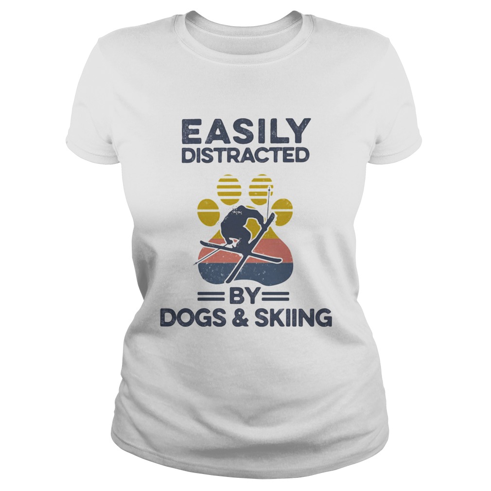 Easily Distracted By Dogs And Skiing Footprint Vintage Retro Classic Ladies