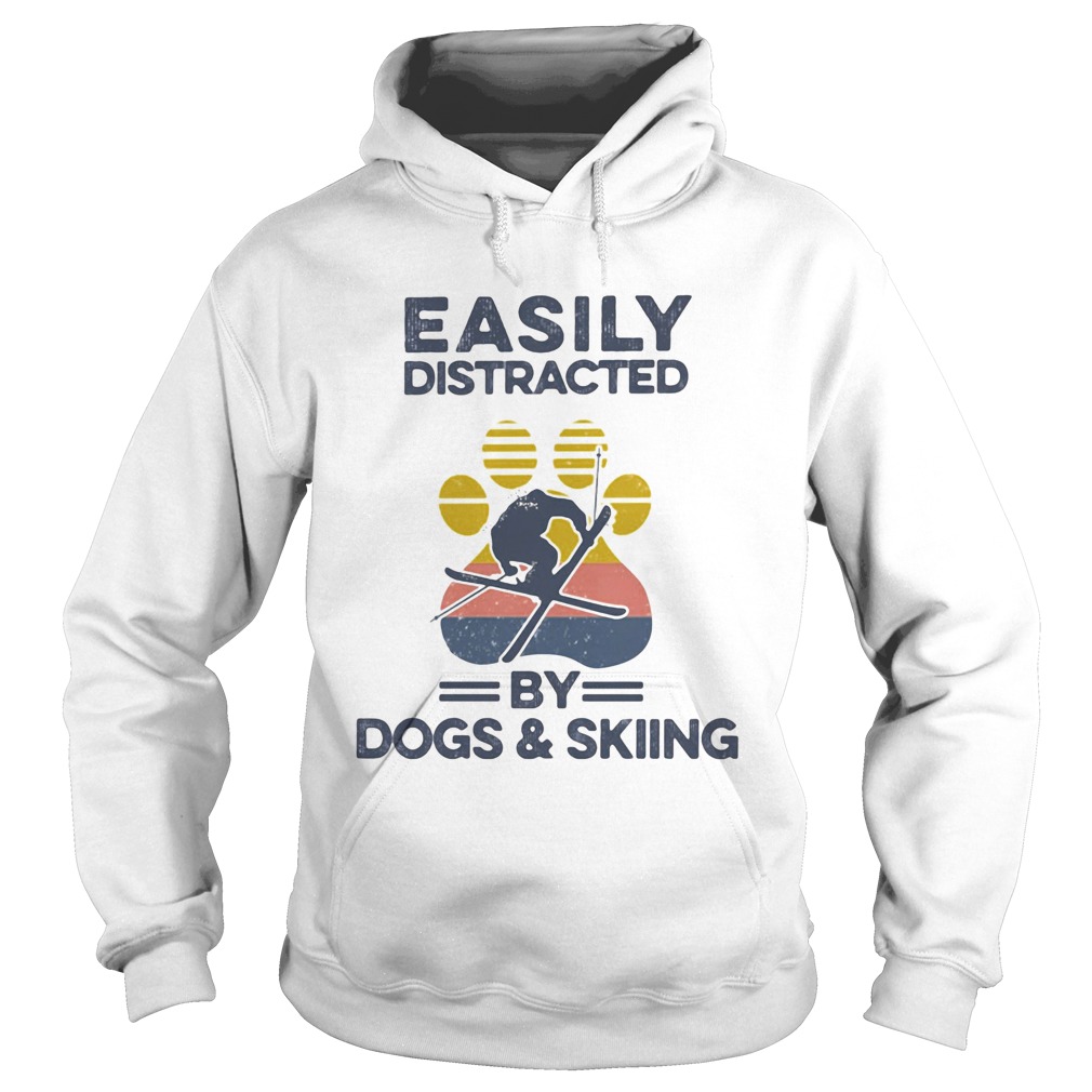 Easily Distracted By Dogs And Skiing Footprint Vintage Retro Hoodie