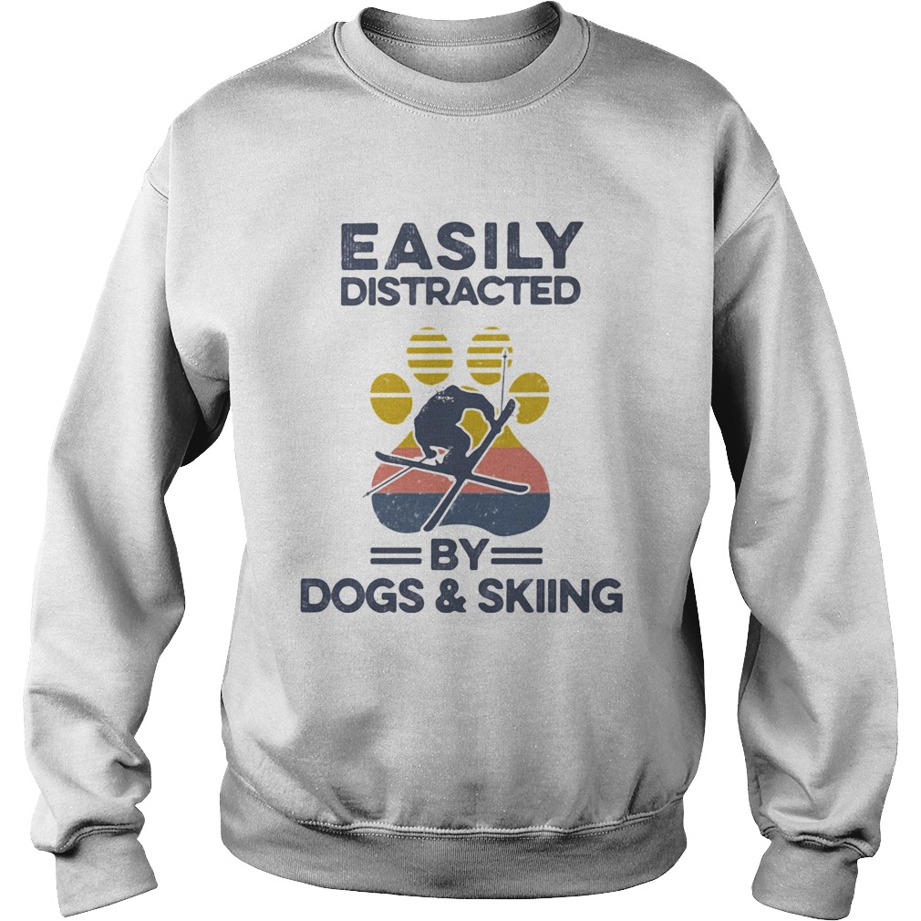 Easily Distracted By Dogs And Skiing Footprint Vintage Retro Sweatshirt