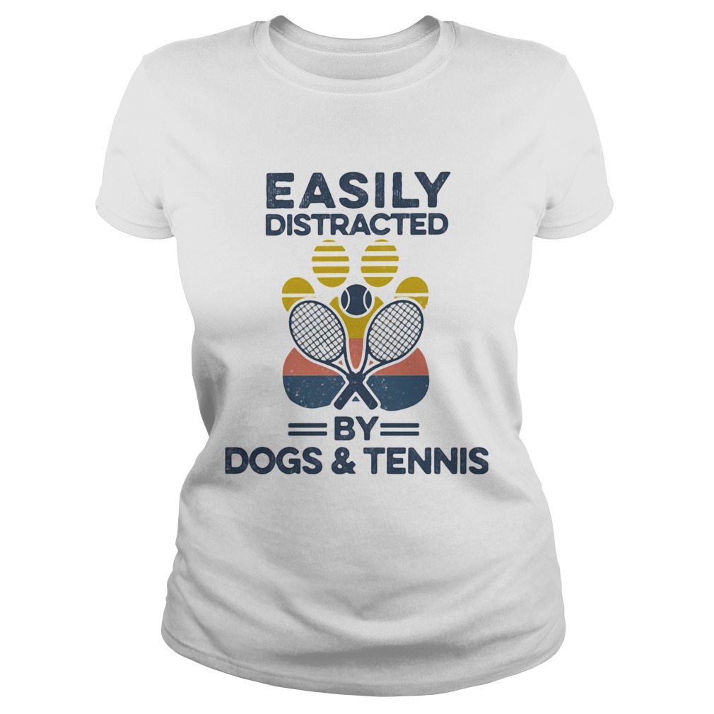 Easily Distracted By Dogs And Tennis Footprint Vintage Retro Classic Ladies