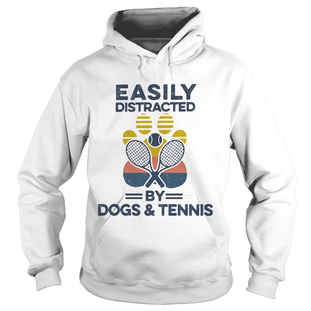 Easily Distracted By Dogs And Tennis Footprint Vintage Retro Hoodie