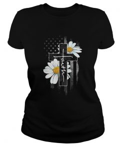 Faith cross daisy American flag veteran Independence Day  Classic Ladies
