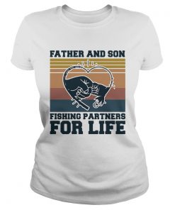 Father and son fishing partners for life hand heart vintage  Classic Ladies