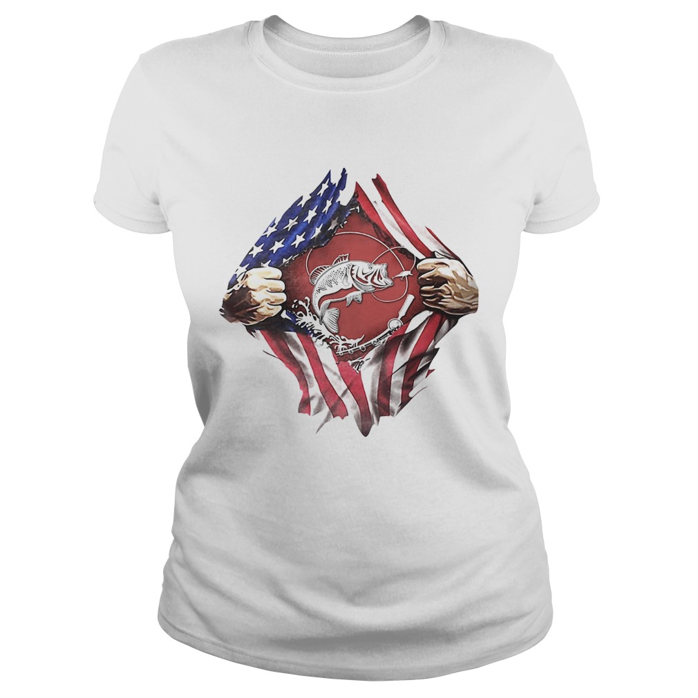 Fishing American flag veteran Independence Day hand  Classic Ladies