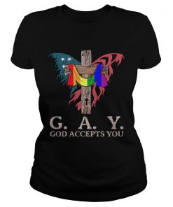 GAY god accepts you cross butterfly American flag veteran Independence Day LGBT  Classic Ladies