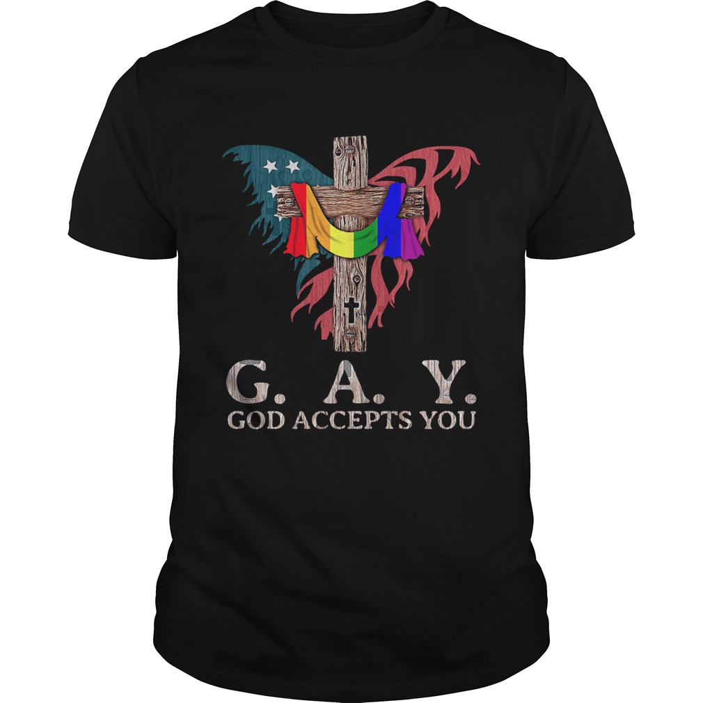 GAY god accepts you cross butterfly American flag veteran Independence Day LGBT shirt