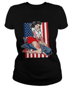 Girl Override USA fata shark American flag veteran Independence day  Classic Ladies