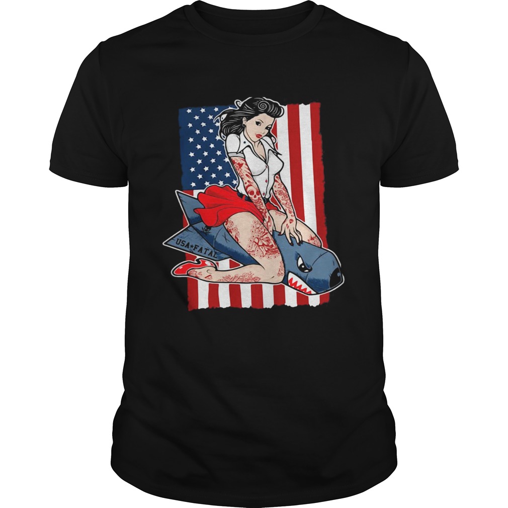 Girl Override USA fata shark American flag veteran Independence day shirt