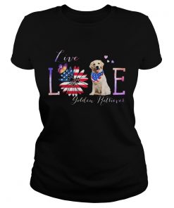 Golden retriever live love paw sunflower American flag veteran Independence Day  Classic Ladies