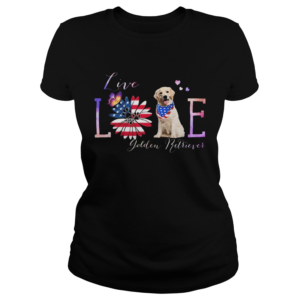Golden retriever live love paw sunflower American flag veteran Independence Day Classic Ladies