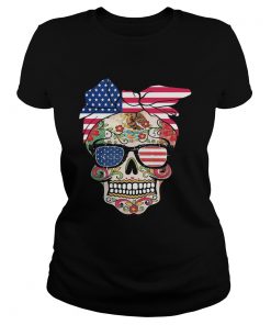 Hippie skull american flag independence day  Classic Ladies