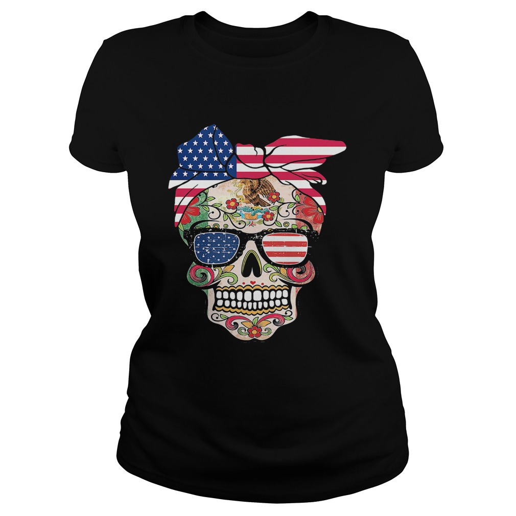Hippie skull american flag independence day  Classic Ladies