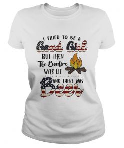 I tried to be a good girl but then the bonfire beer American flag veteran Independence day  Classic Ladies