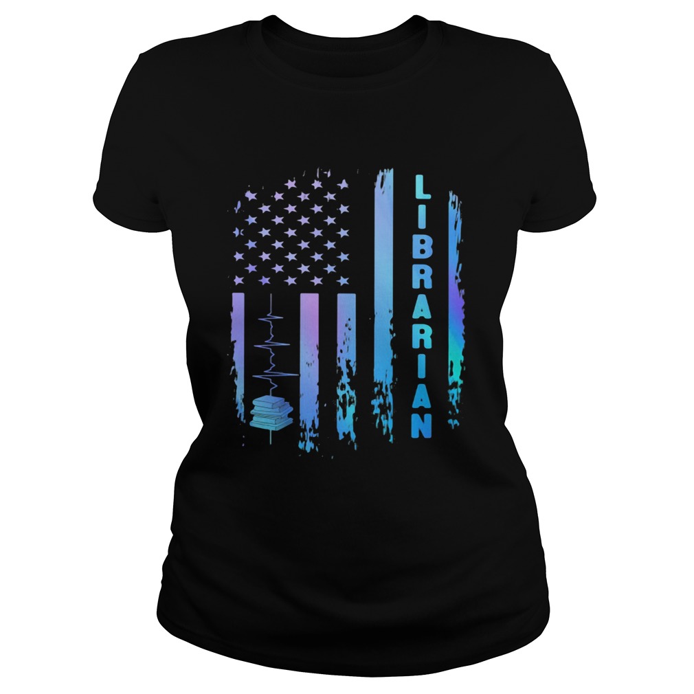 Librarian heartbeat american flag independence day Classic Ladies