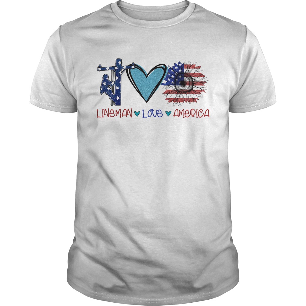 Lineman love heart sunflower American flag veteran Independence Day shirt