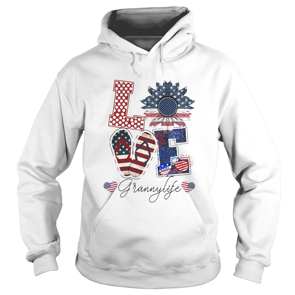 Love Grannylife Heart Flower American Flag Independence Day Hoodie