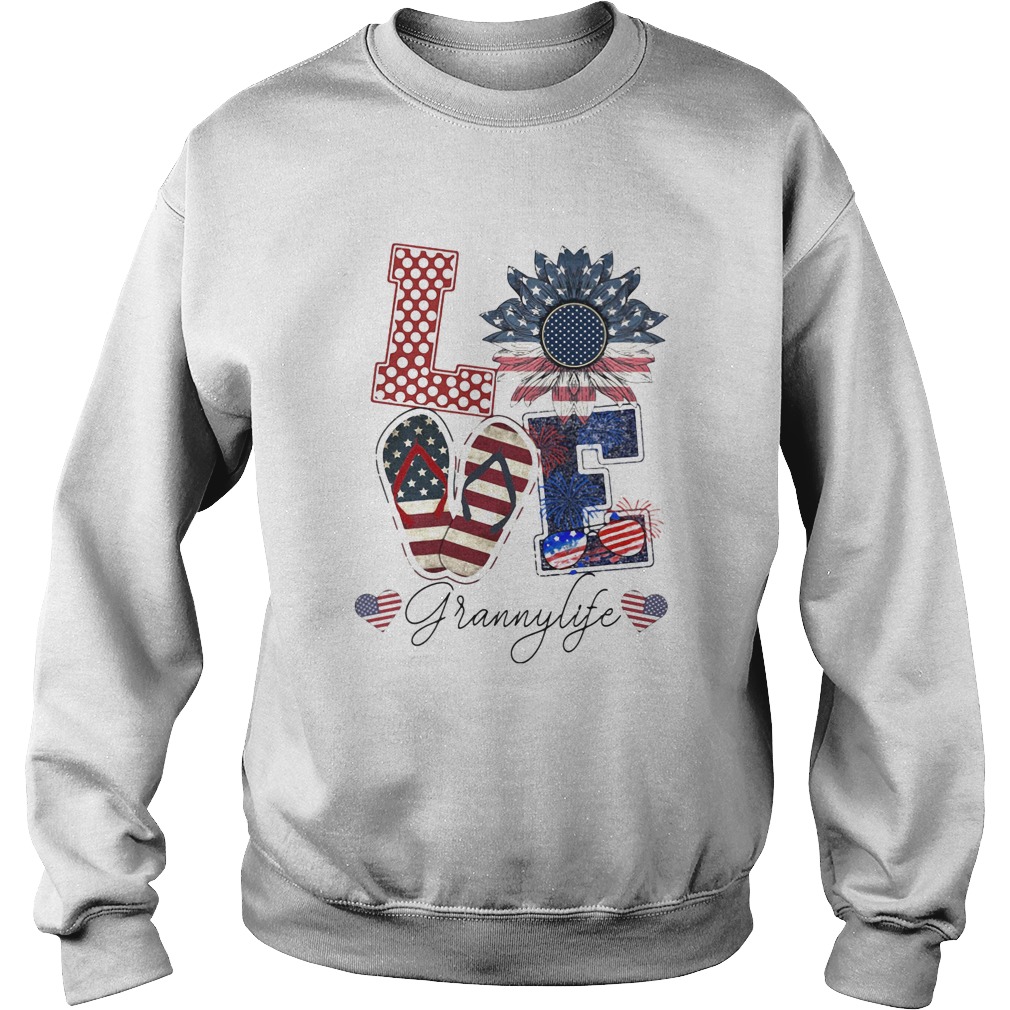 Love Grannylife Heart Flower American Flag Independence Day Sweatshirt