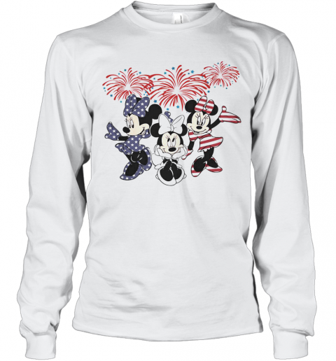 Minnie Mouse Firework American Flag Independence Day T-Shirt Long Sleeved T-shirt 