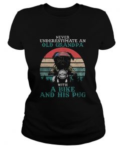 Never underestimate an old grandpa with a bike and his pug American flag vintage retro  Classic Ladies