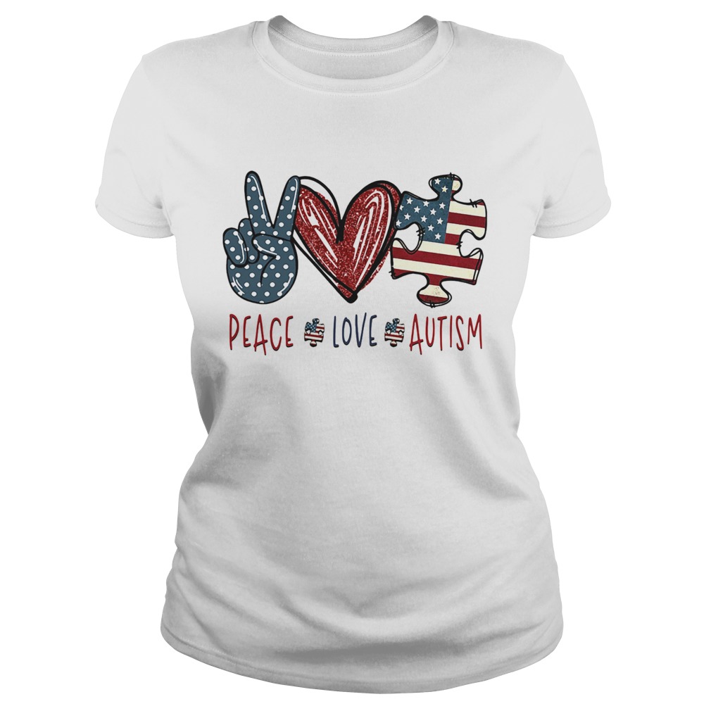 Peace love autism American flag heart  Classic Ladies