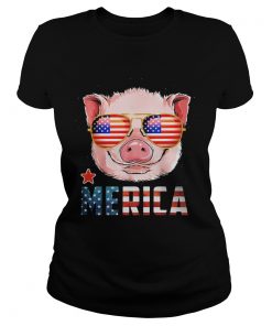 Pig Cute Merica American Flag Star  Classic Ladies