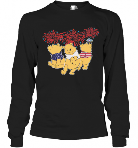 Pooh Firework American Flag Independence Day T-Shirt Long Sleeved T-shirt 