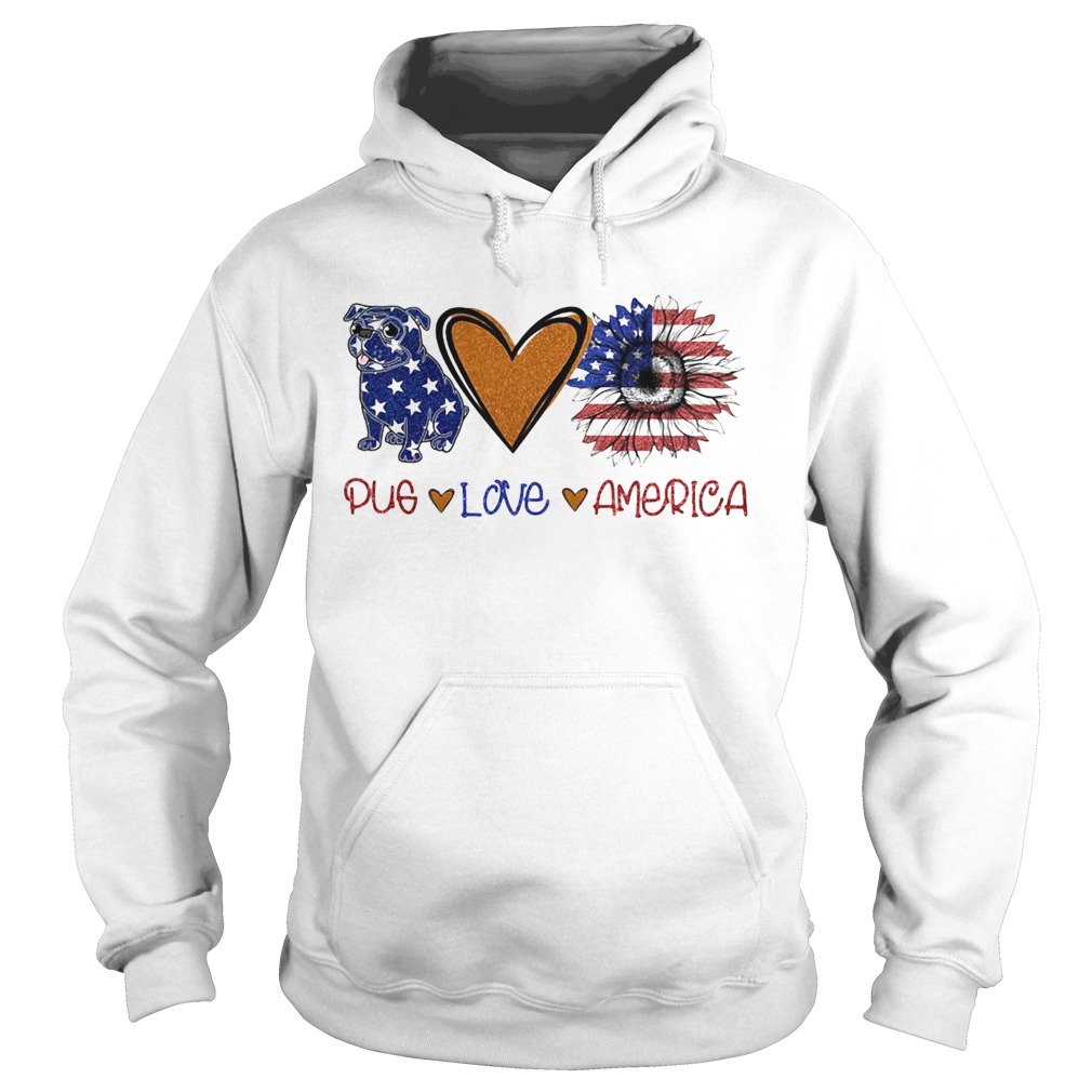 Pug love heart sunflower American flag veteran Independence Day Hoodie