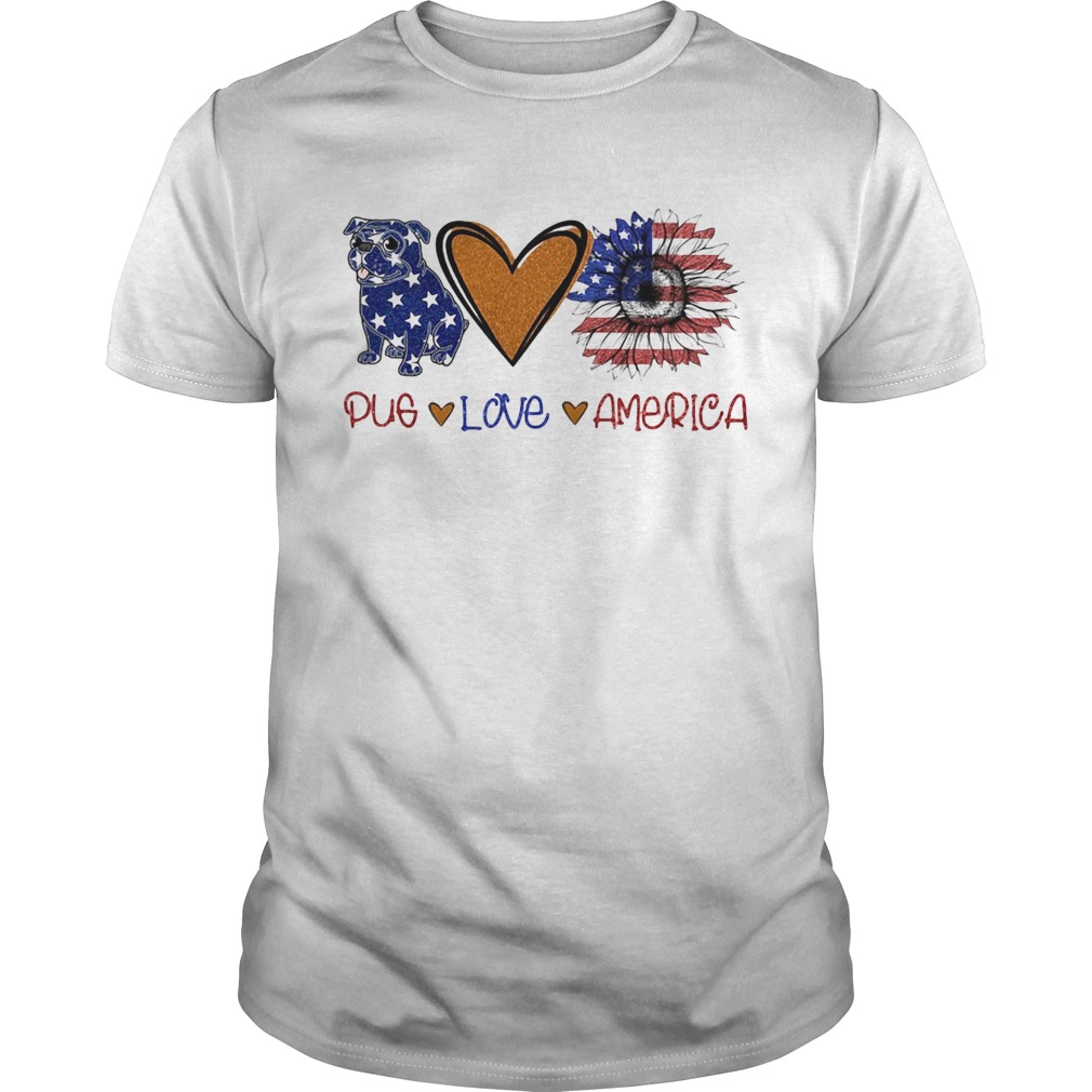 Pug love heart sunflower American flag veteran Independence Day shirt