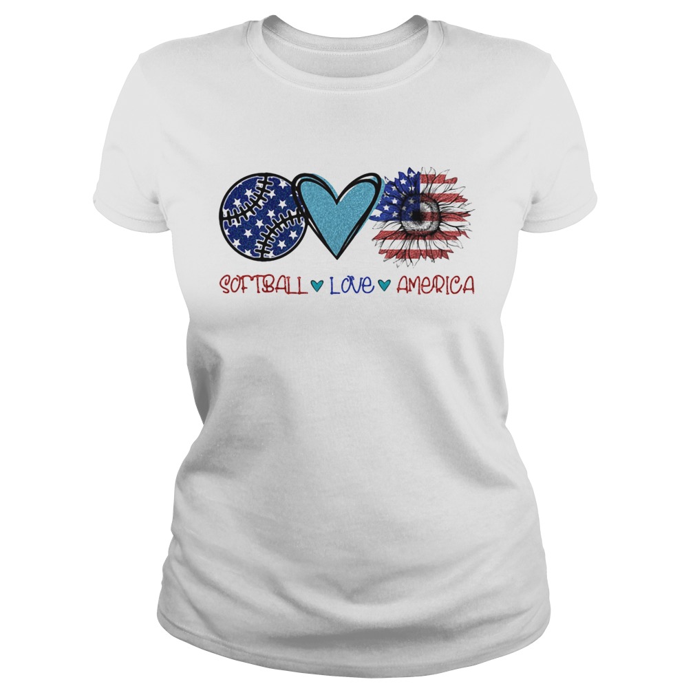 Softball love heart sunflower American flag veteran Independence Day Classic Ladies