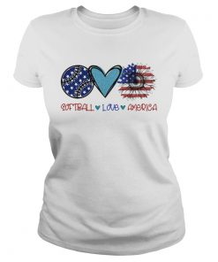Softball love heart sunflower American flag veteran Independence Day  Classic Ladies