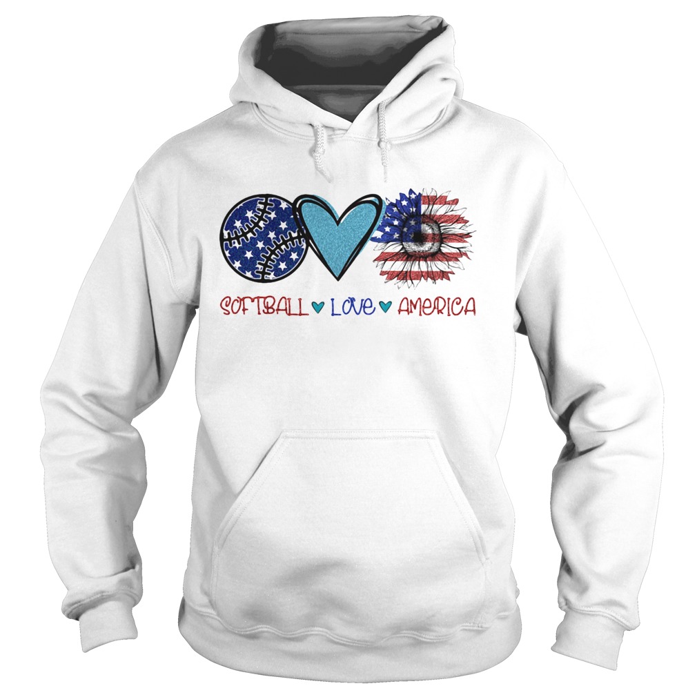 Softball love heart sunflower American flag veteran Independence Day Hoodie
