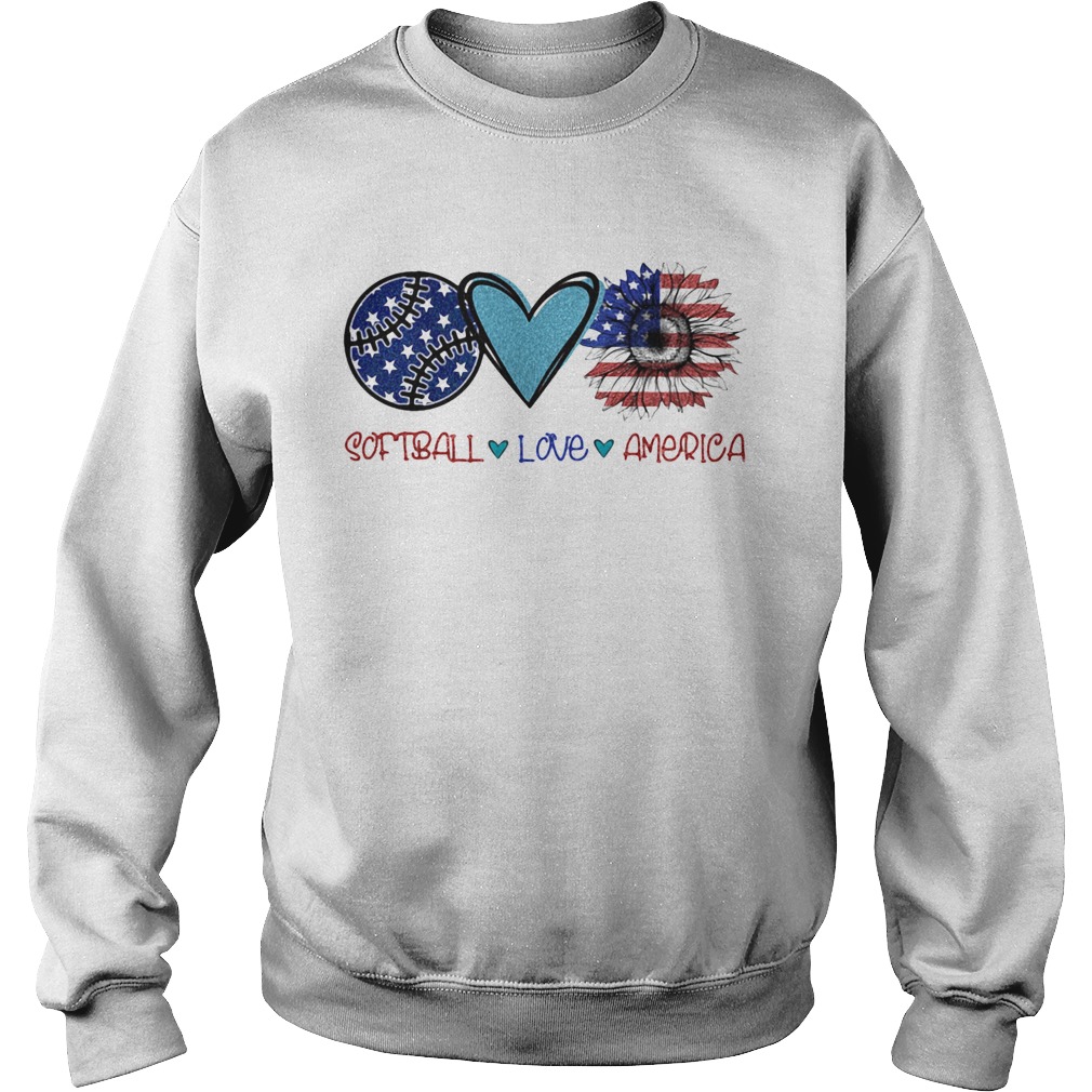Softball love heart sunflower American flag veteran Independence Day Sweatshirt