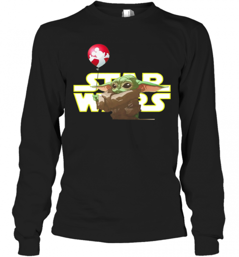 Star Wars Baby Yoda Hand Holding Balloon Mickey Mouse T-Shirt Long Sleeved T-shirt 