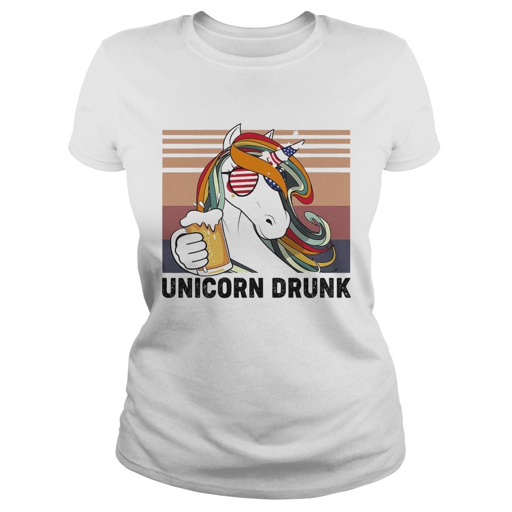 Unicorn drunk american flag independence day vintage retro  Classic Ladies