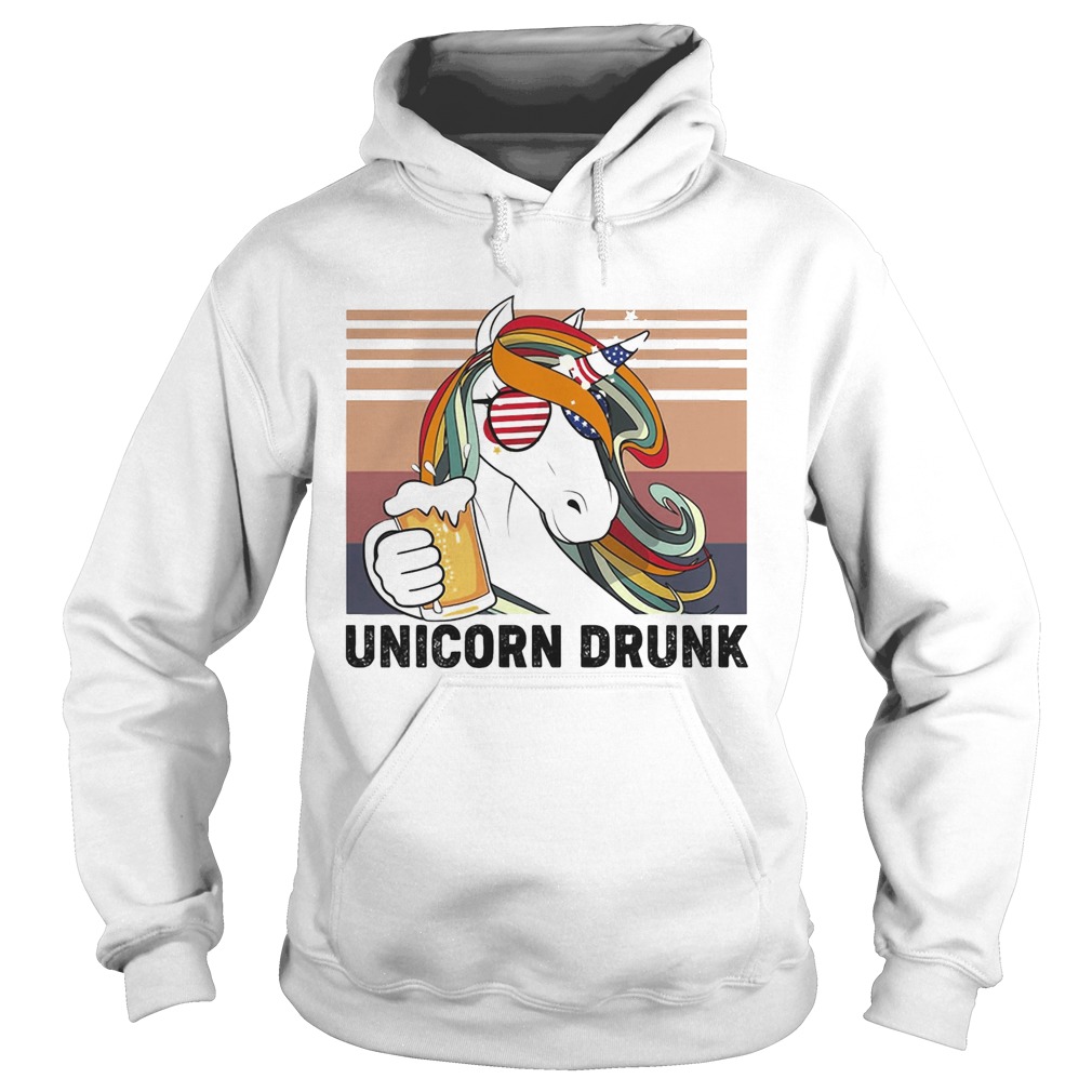 Unicorn drunk american flag independence day vintage retro  Hoodie