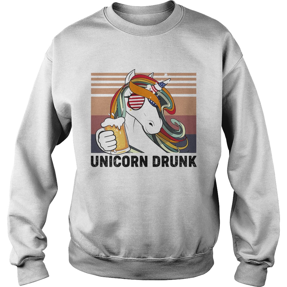 Unicorn drunk american flag independence day vintage retro  Sweatshirt