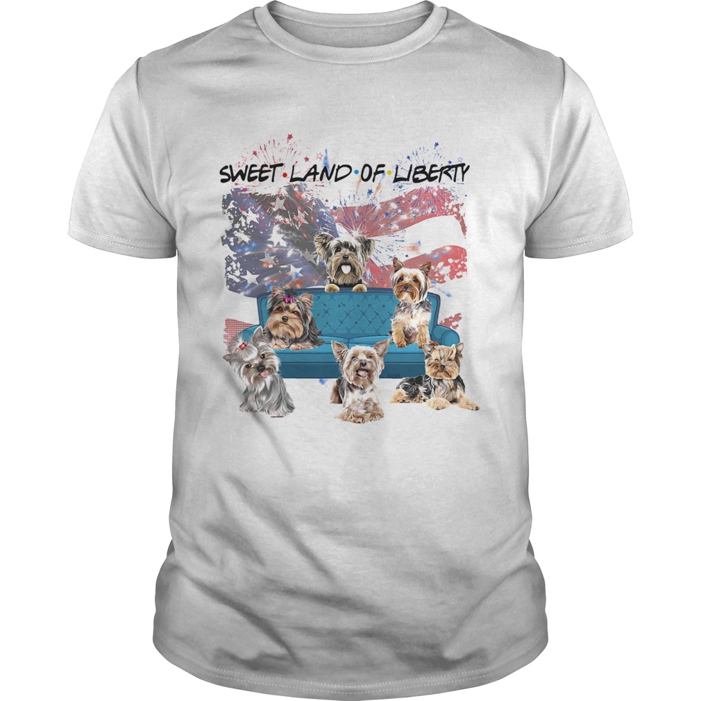 Yorkshire terrier sweet land of liberty American flag veteran Independence day shirt