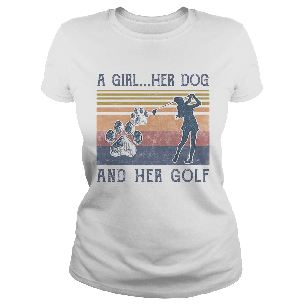 A Girl Her Dog And Her Golf Footprint Vintage Retro Classic Ladies
