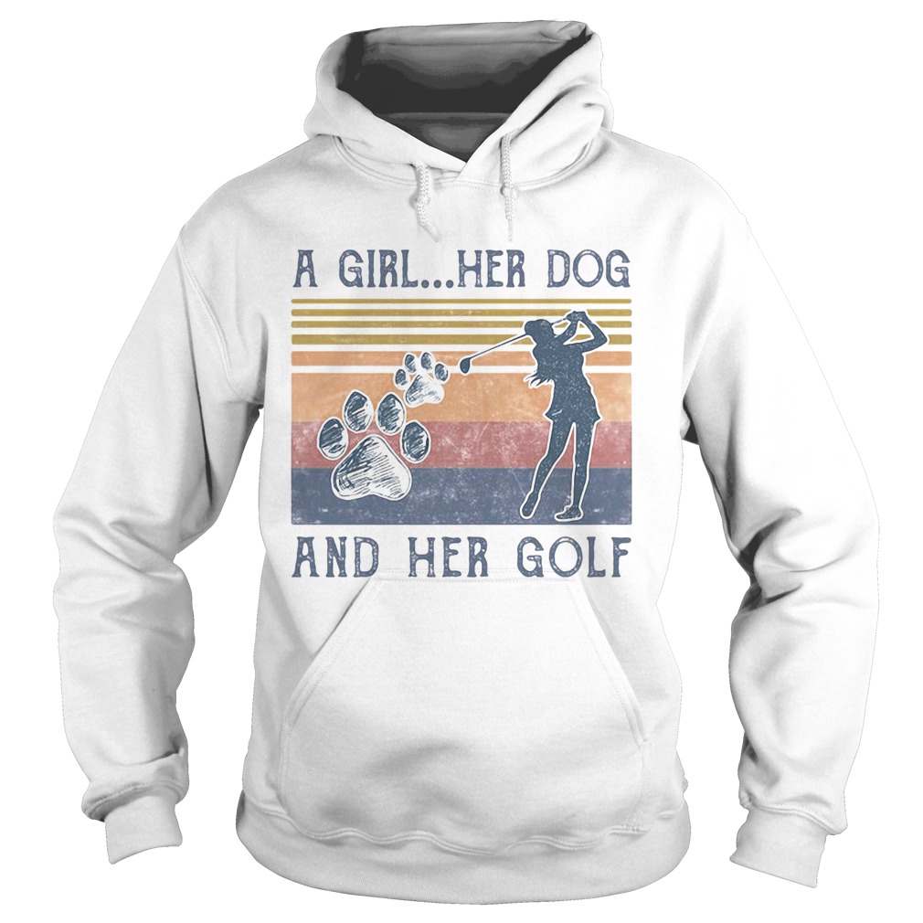 A Girl Her Dog And Her Golf Footprint Vintage Retro Hoodie