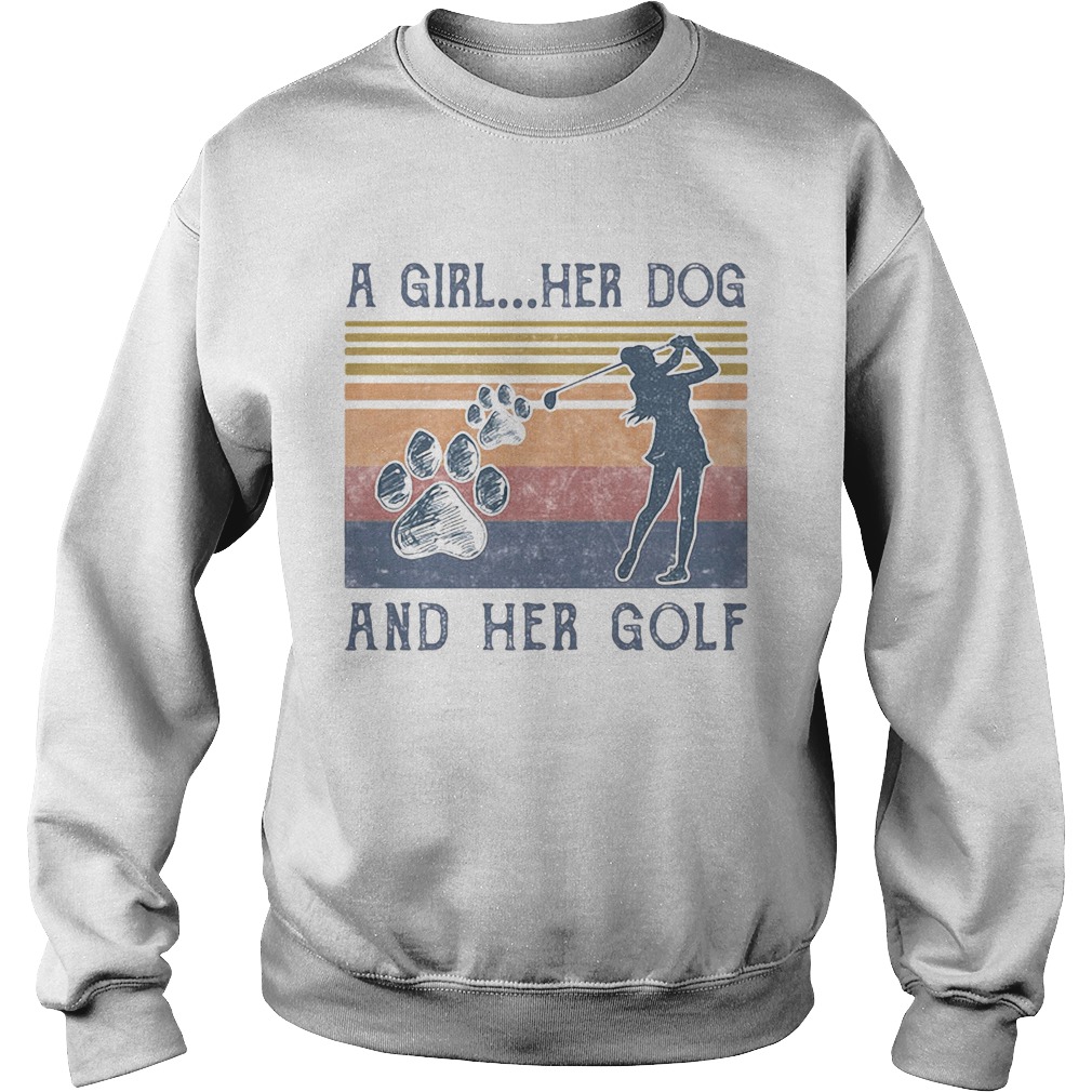 A Girl Her Dog And Her Golf Footprint Vintage Retro Sweatshirt