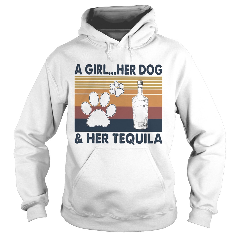 A Girl Her Dog And Her Tequila Footprint Vintage Retro Hoodie