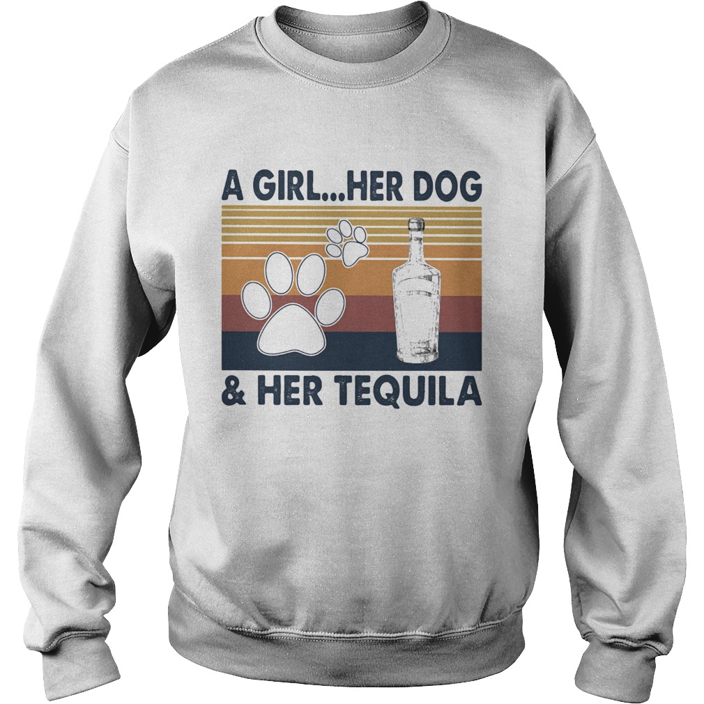 A Girl Her Dog And Her Tequila Footprint Vintage Retro Sweatshirt