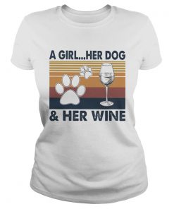 A Girl Her Dog And Her Wine Footprint Vintage Retro  Classic Ladies