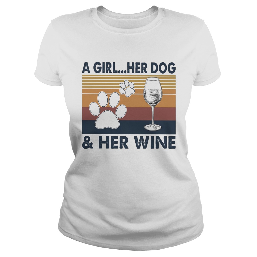 A Girl Her Dog And Her Wine Footprint Vintage Retro Classic Ladies