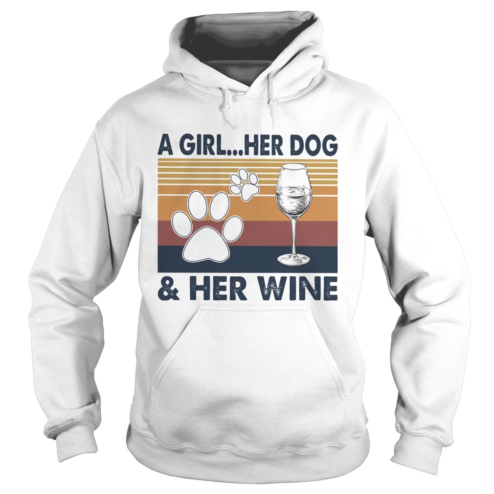 A Girl Her Dog And Her Wine Footprint Vintage Retro Hoodie