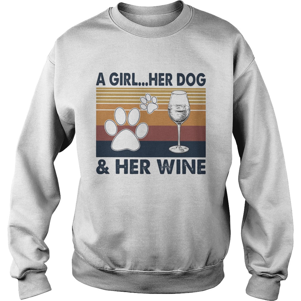 A Girl Her Dog And Her Wine Footprint Vintage Retro Sweatshirt