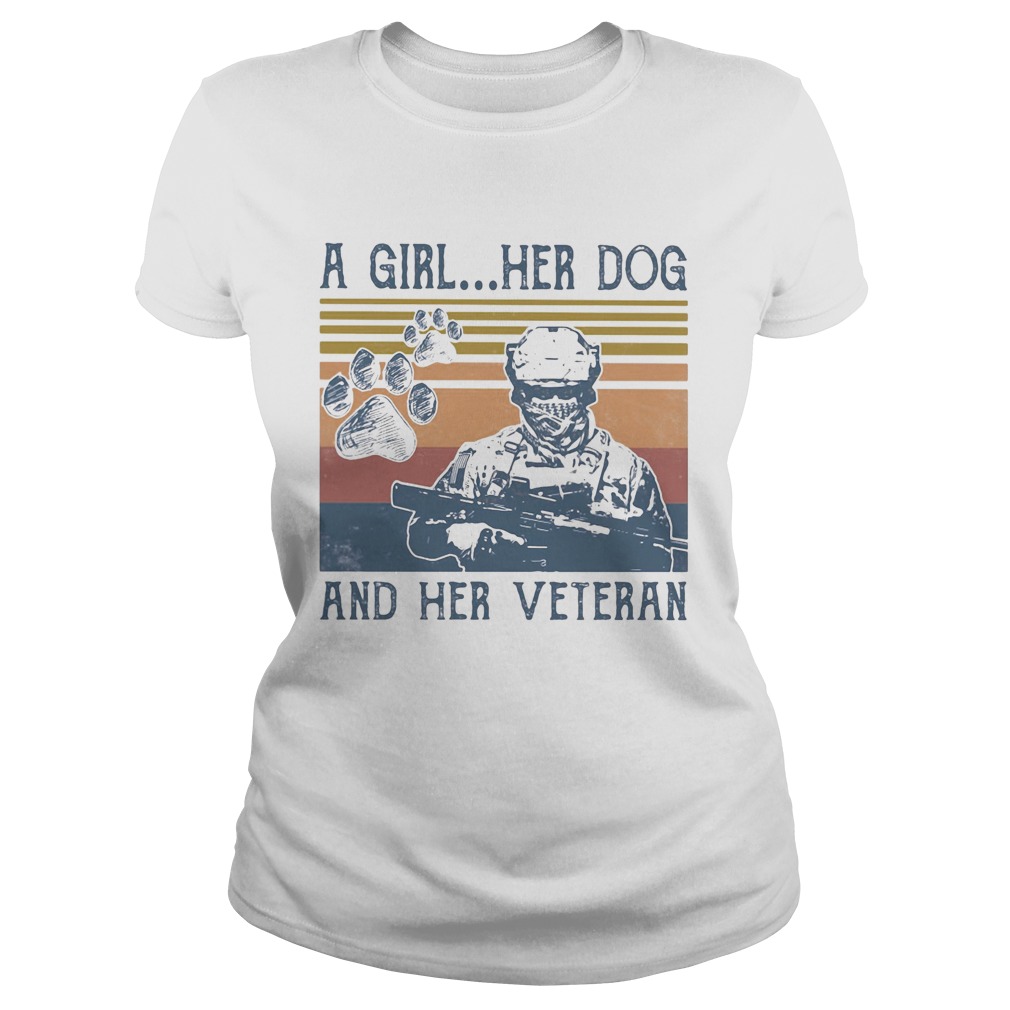 A girl her dog an her veteran footprint vintage retro Classic Ladies