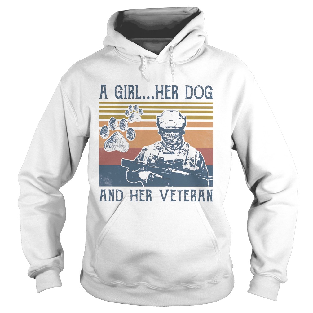A girl her dog an her veteran footprint vintage retro Hoodie